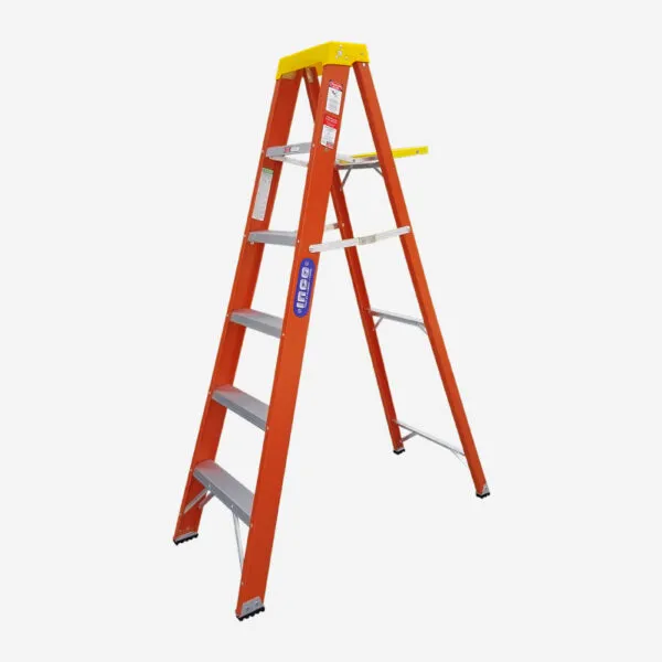 ESCALERA INCO FIBRA VIDRIO ABRIR 300 LIBRAS NARANJA 6 PELDAÑOS