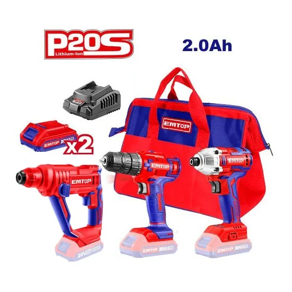 COMBO EMTOP ULCKL2006 TALADRO + ATORNILLADOR + ROTOMARTILLO INAMBRICOS 20V