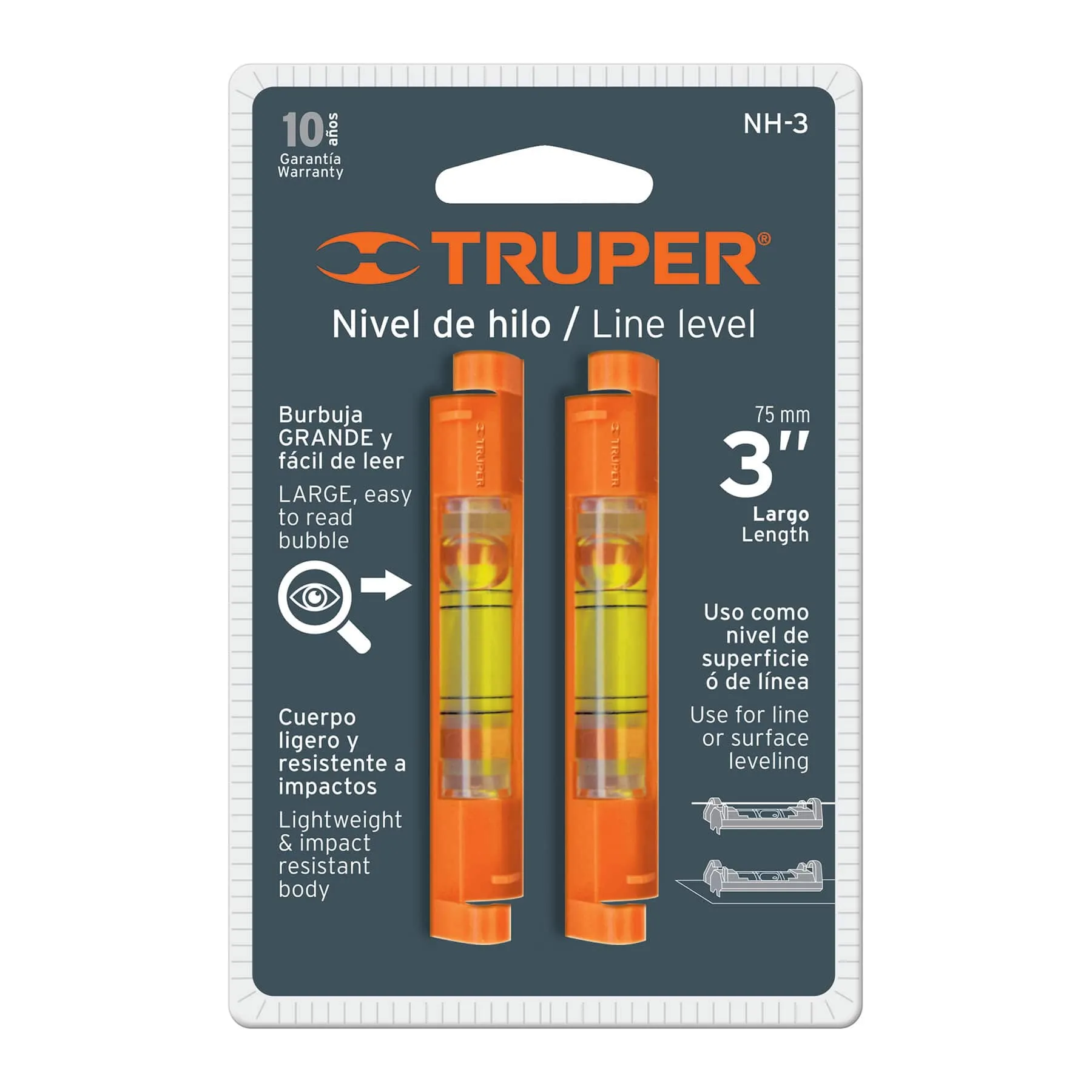 NIVEL TRUPER NH-3 ( GOTA ) PARA CUERDA ALBAÑIL SET 2 PIEZAS