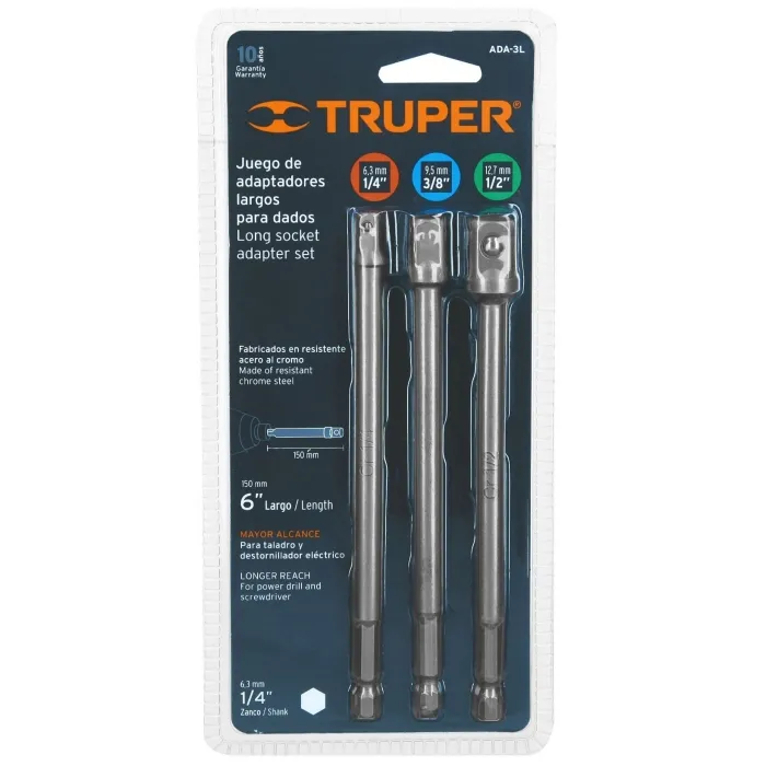 ADAPTADOR TRUPER ADA-3L LARGO PARA CUBOS 1/4