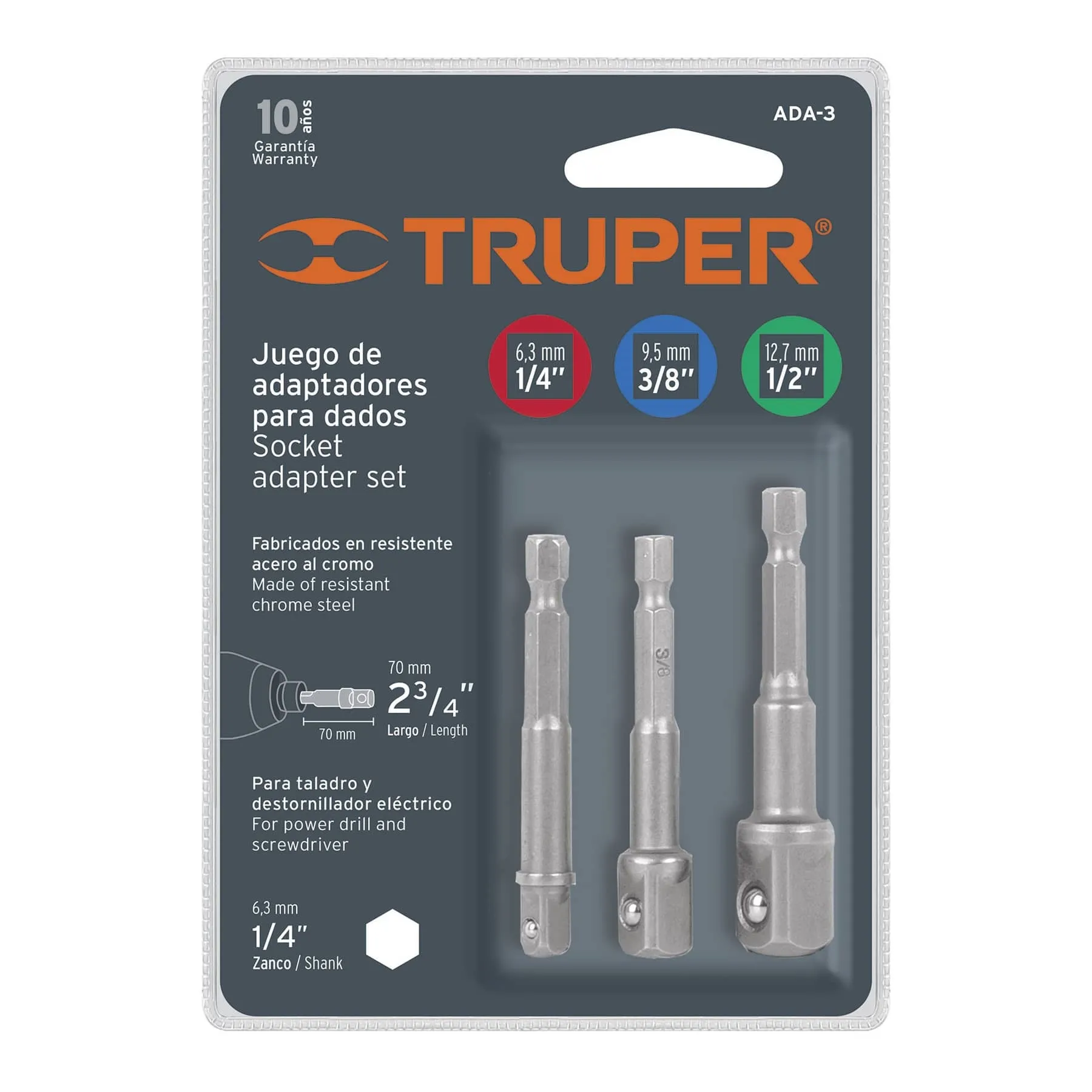ADAPTADOR TRUPER ADA-3 PARA CUBOS 1/4