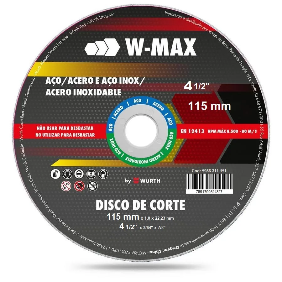 DISCO WURTH 5986211151 CORTE METAL / INOXIDABLE 4 1/2