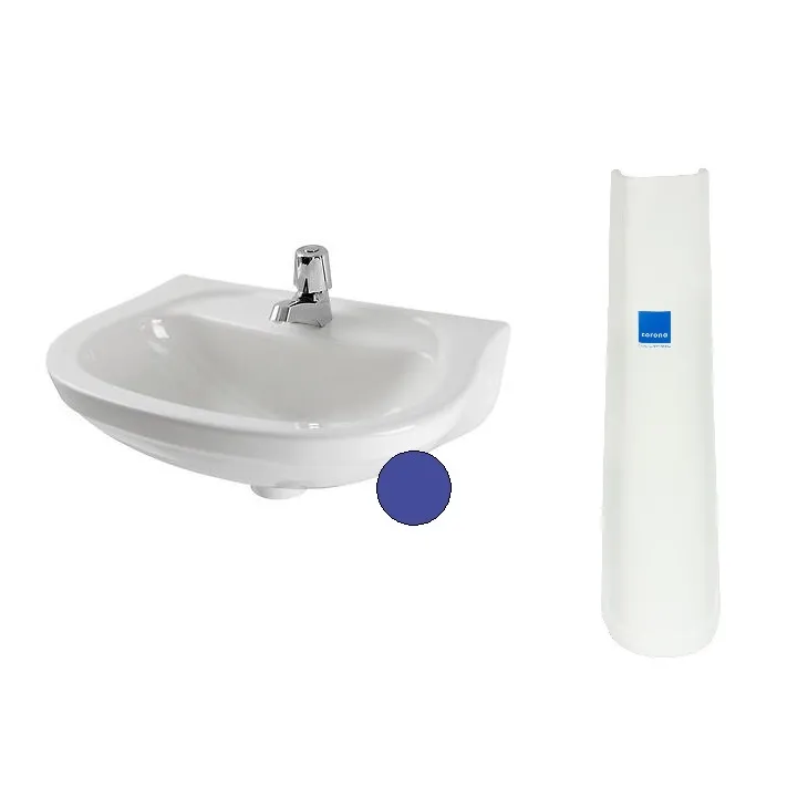 LAVATORIO CORONA ACUACER AZUL CLARO 116 CON PEDESTAL