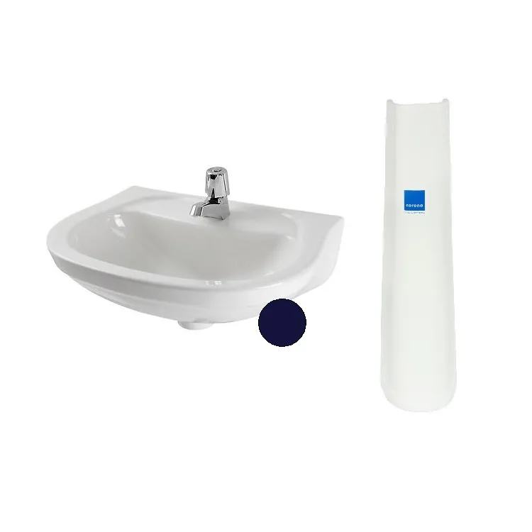 LAVATORIO CORONA ACUACER AZUL OSCURO 118 CON PEDESTAL
