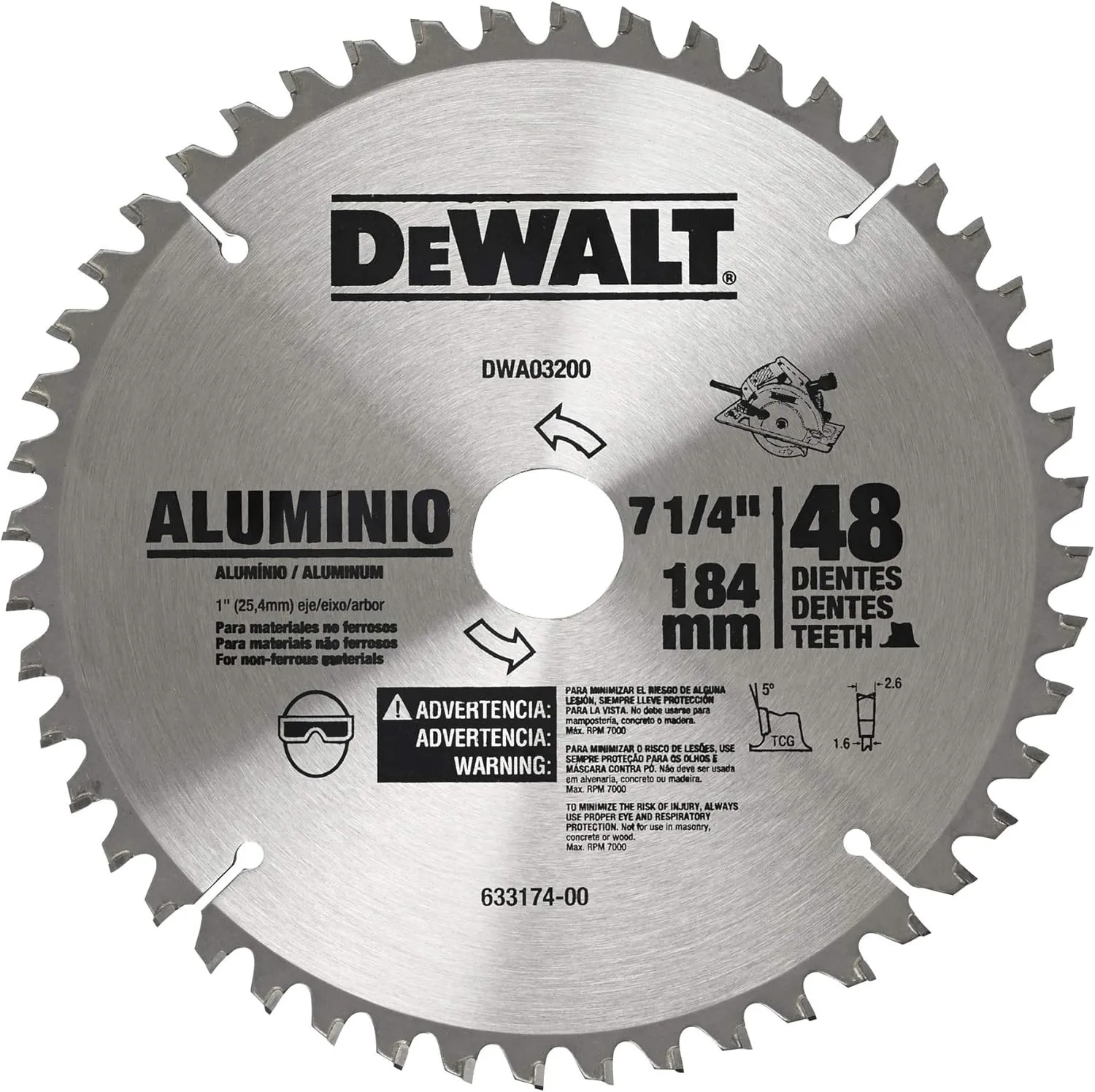 DISCO DEWALT DWA03200 PARA ALUMINIO - MELAMINA 7 1/4