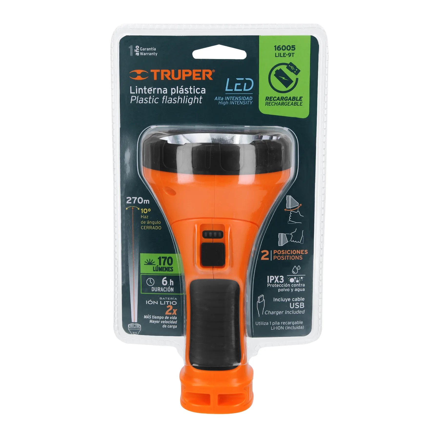 LINTERNA TRUPER LILE-9T RECARGABLE 1 LED 2 POCISIONES