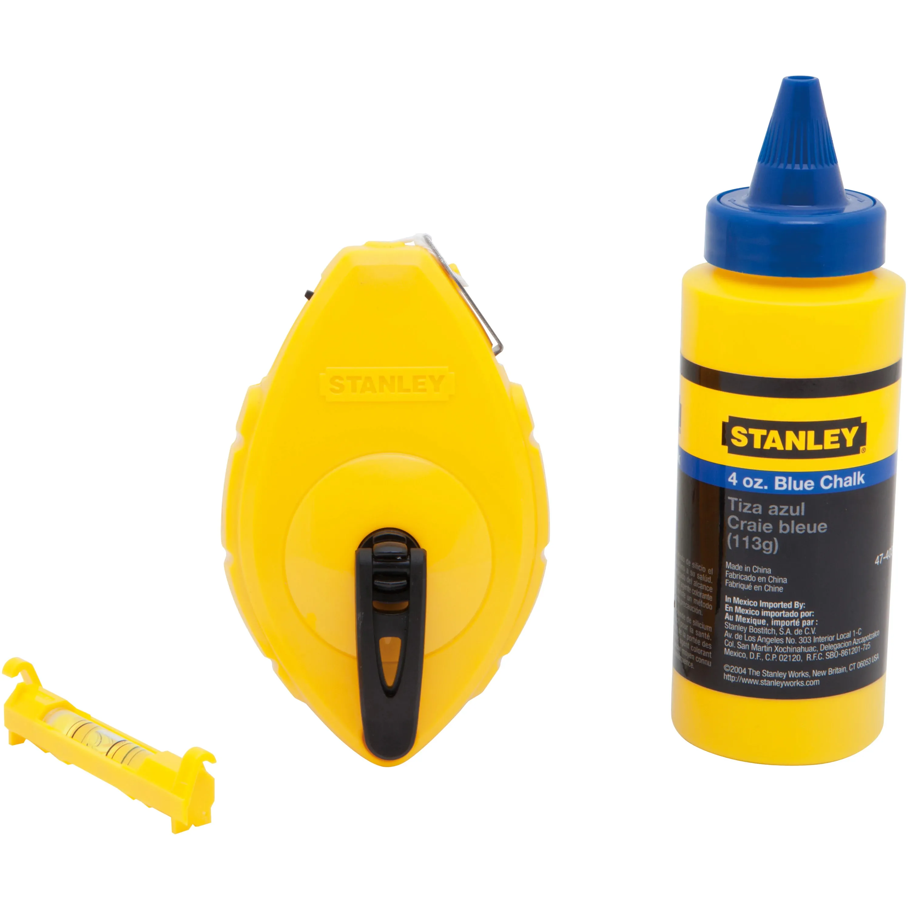 TIRA LINEA STANLEY 47-443 CON FRASCO TIZA AZUL Y NIVEL