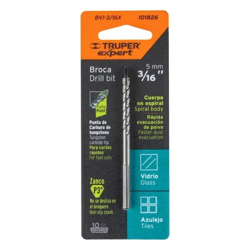 BROCA TRUPER BVI-3/16 PARA PERFORAR VIDRIO O AZULEJO 3/16