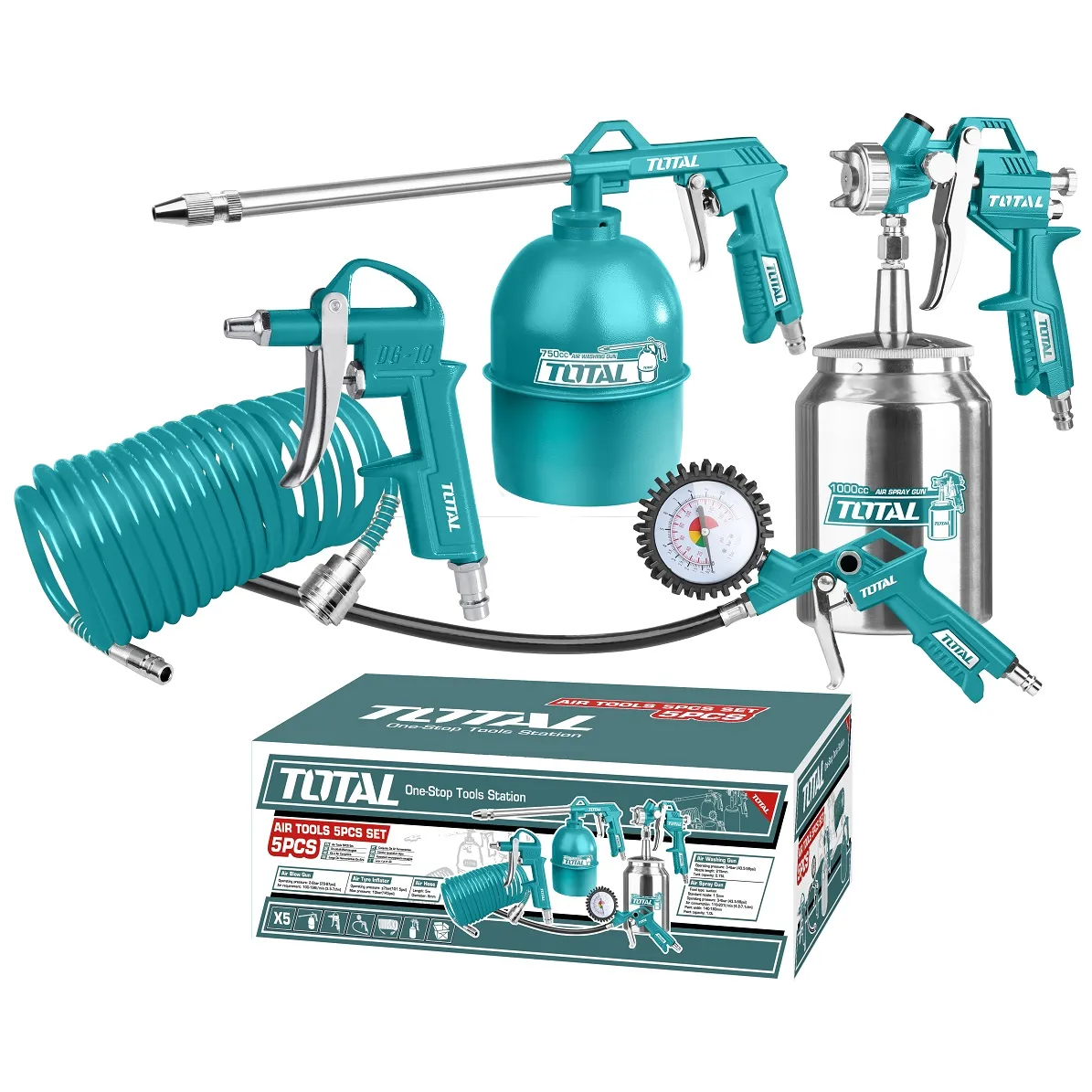 SET TOTAL TATK051-3 5 PIEZAS CON INFLADOR PARA COMPRESOR