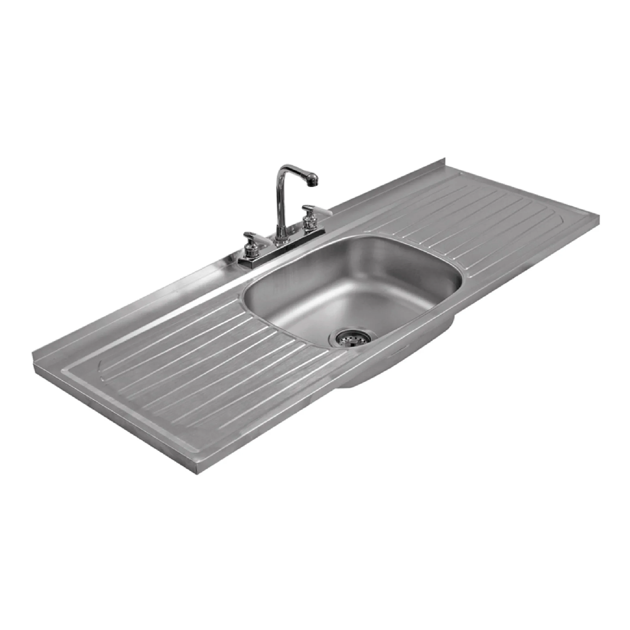 FREGADERO EB TECNICA CAC-203 INOXIDABLE 1.50 M * 0.50 M 1 TANQUE 2 BATEAS PARCHE