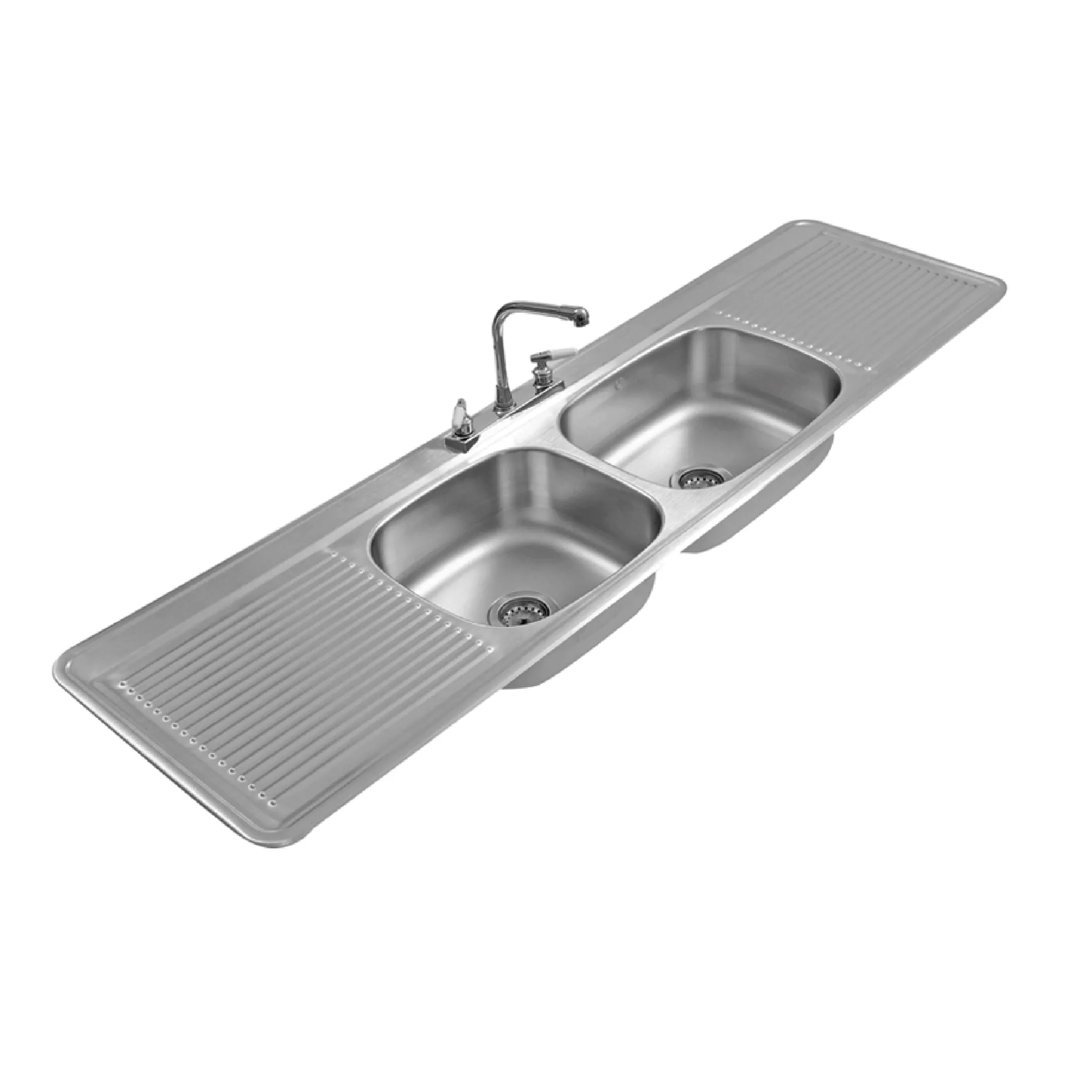 FREGADERO EB TECNICA C-123 INOXIDABLE 1.88 M * 0.54 M 2 TANQUES 2 BATEAS EMPOTRAR